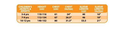 Altura Size Chart